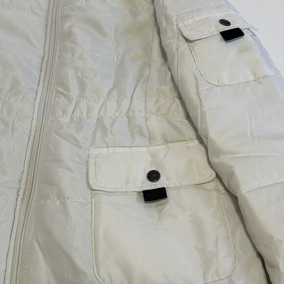 KC Collections Women's L Jacket White Hood Faux Fur Wind Rain Puffer Coat - Picture 6 of 10